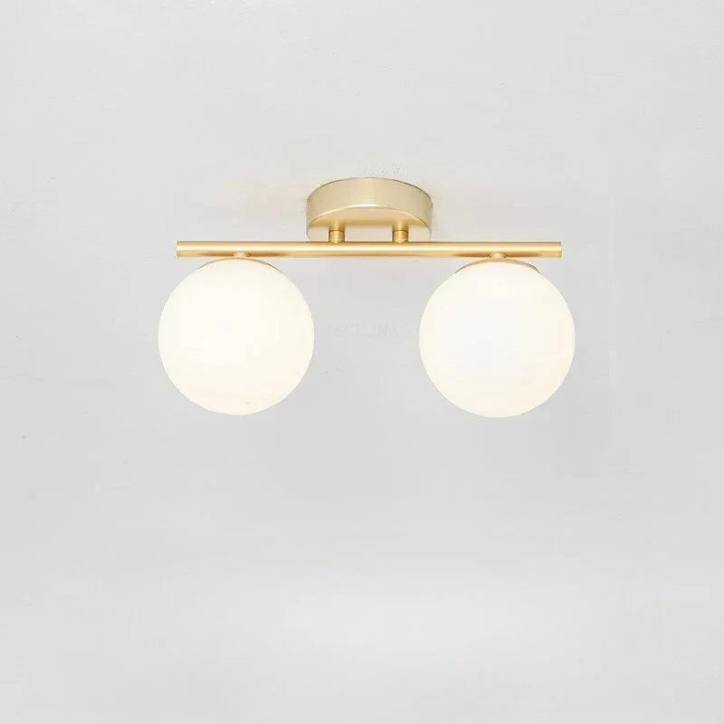 Ceiling Light | White Glass Globe & Gold Accents | 12W 3000K