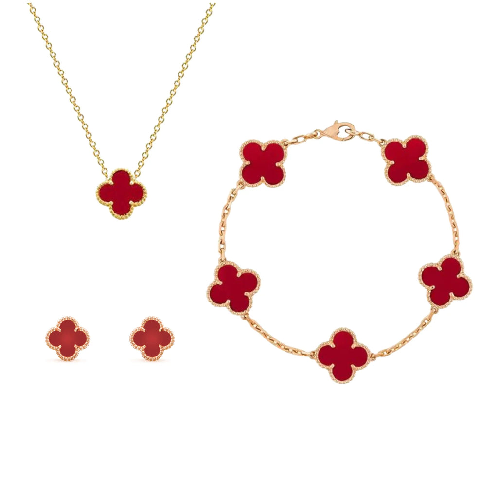 Jewelry Set | Mother Of Pearl Clover & 18K Gold-Plated | 3-Piece