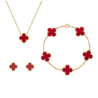Jewelry Set | Mother Of Pearl Clover & 18K Gold-Plated | 3-Piece
