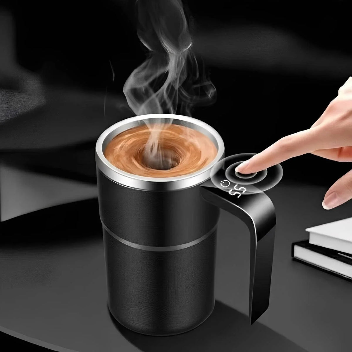 Self-Stirring Travel Mug | Magnetic Mixer & Digital Temperature Display | 13 Oz