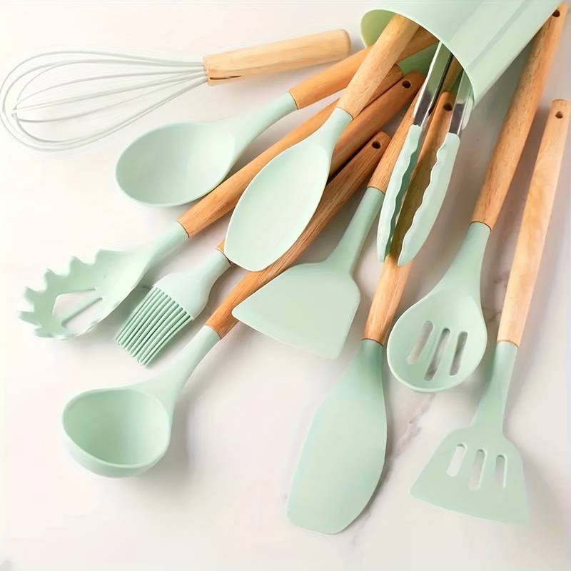 Kitchen Utensil Set | Heat-Resistant Silicone & Wooden Handles | 12-Piece