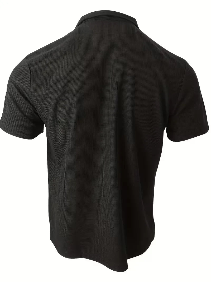 Men’s Polo Shirt | Short Sleeve V-Neck | Waffle Texture & Stretch Fabric