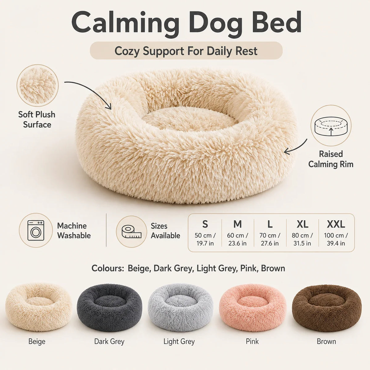 Dog Bed | Plush & Calming | Machine Washable