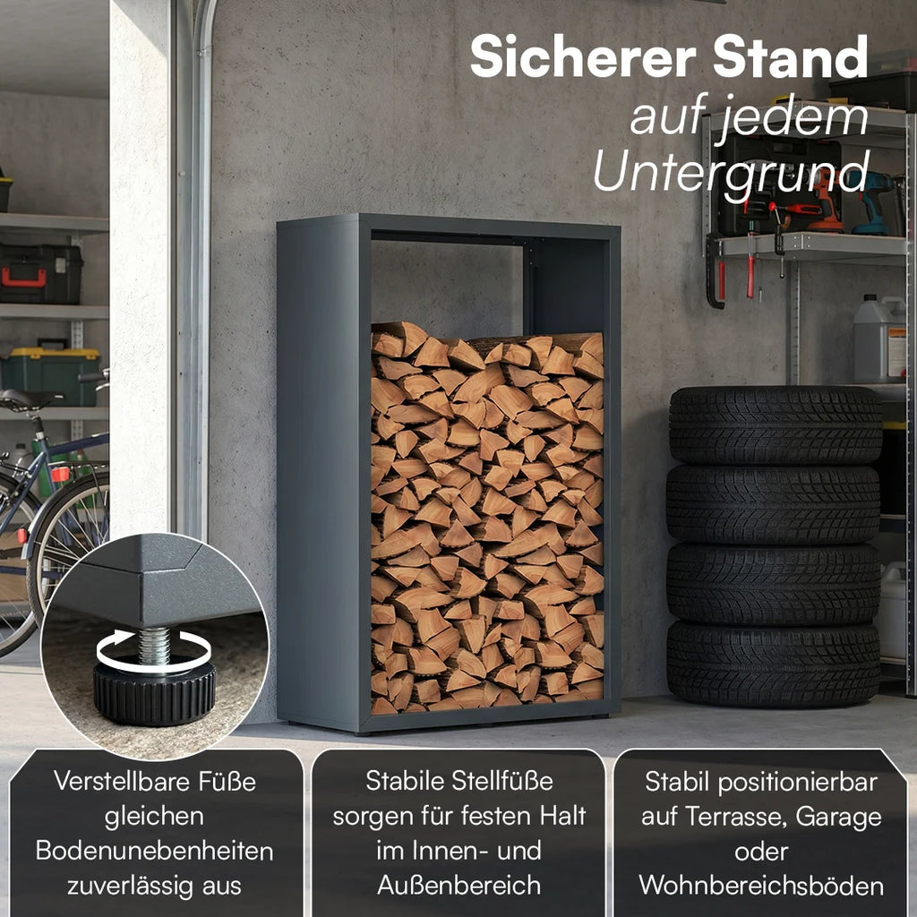 Firewood Rack | Weather-Resistant Galvanized Steel | Adjustable Feet