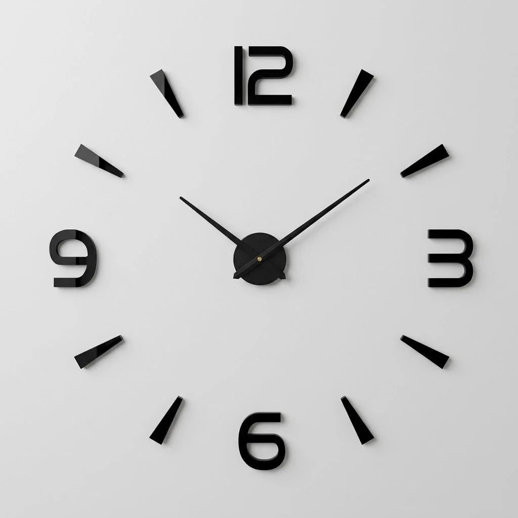 Wall Clock | Frameless 3D Design | Self-Adhesive Numbers