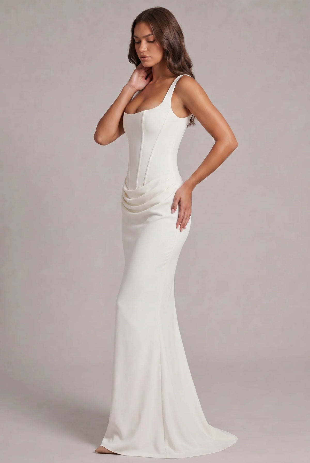 Maxi Dress | Boned Corset Bodice & Draped Lyocell Skirt | Adjustable Straps