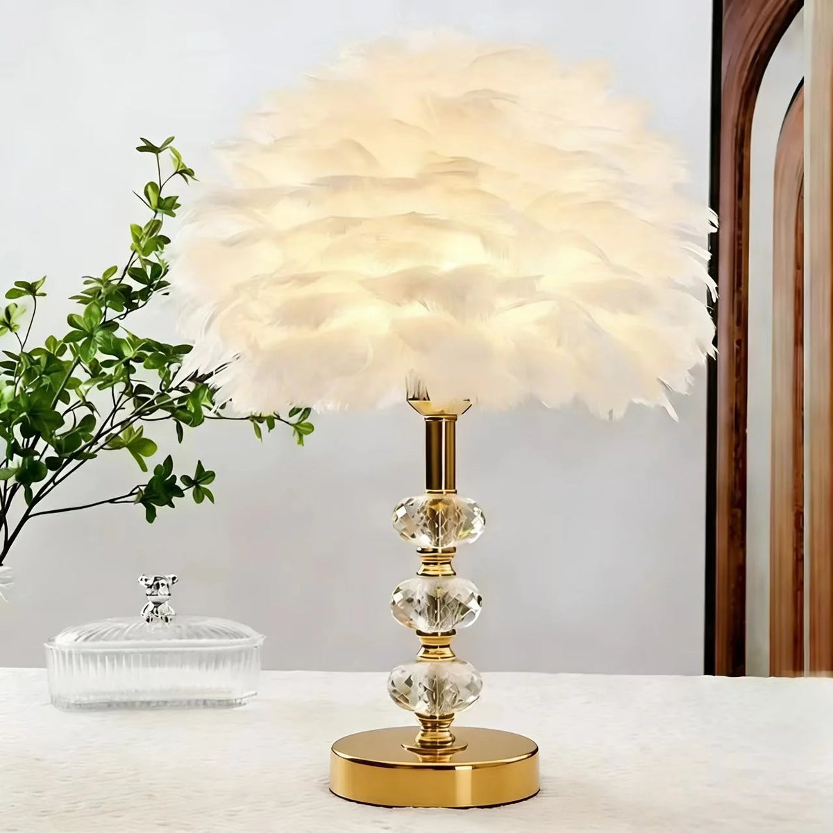Table Lamp | Feather Design & Soft Diffused Glow