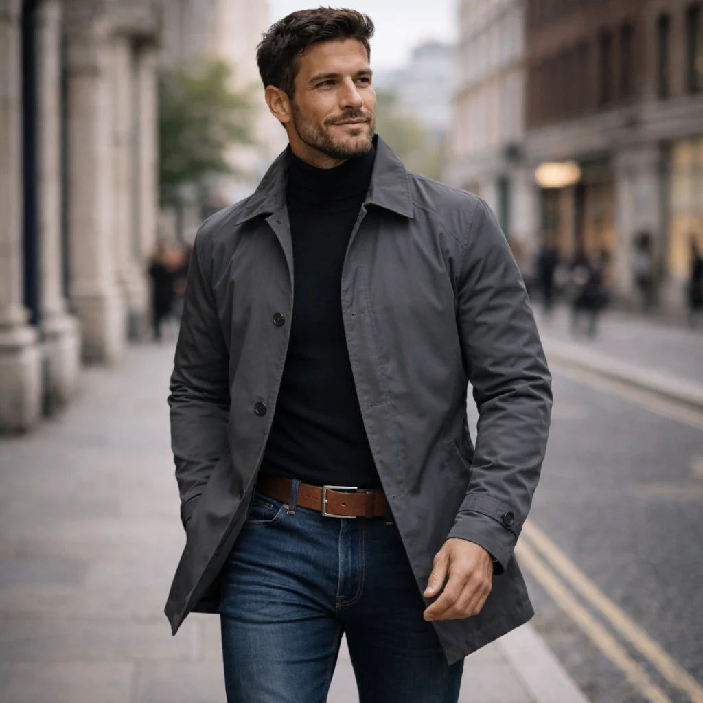 Men's Trench Coat | Pointed Collar & Button Front Closure