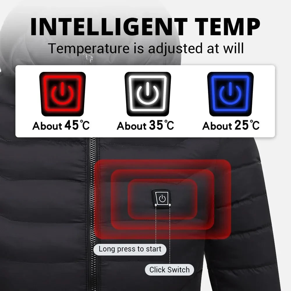 Heated Puffer Jacket | Adjustable Temperature Control & Built-In Hood