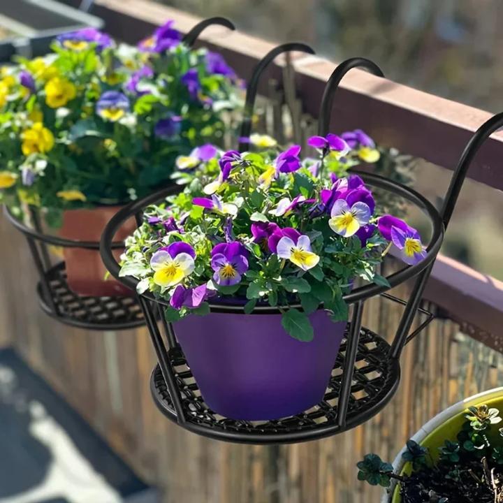 Balcony Plant Pot Holder | No-Drill Hook-On & Open-Grid Drainage | Set of 3