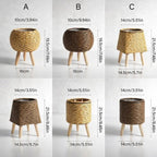 Plant Pot With Feet | Woven Basket & Wooden Feet | With Inner Insert