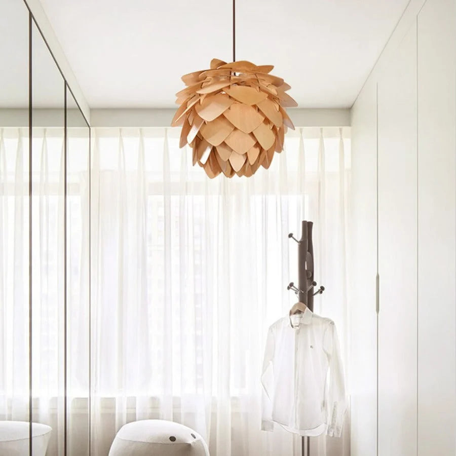 Pendant Lamp | Handcrafted Pine Wood Veneer & Dimmable LED Compatible | Diameter 38/45/68 cm