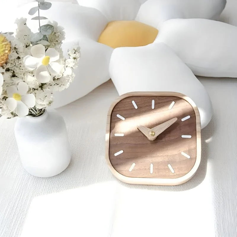 Table Clock | Square Wooden Design & Silent Movement