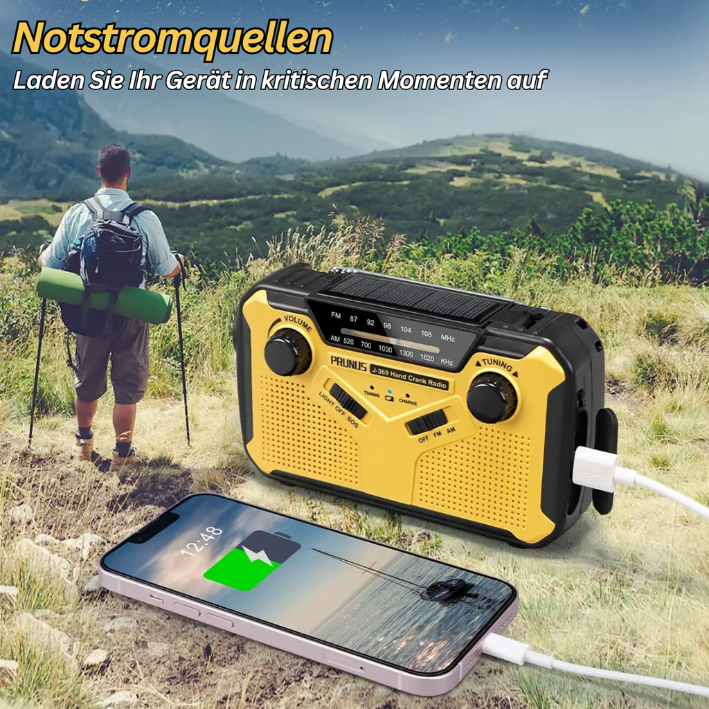 Emergency Radio | Solar & Hand-Crank Charging | SOS Alarm & LED Lights