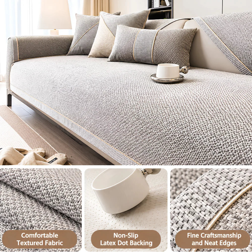 Sofa Cover | Cotton-Linen & Machine-Washable | Silicone Grip Backing