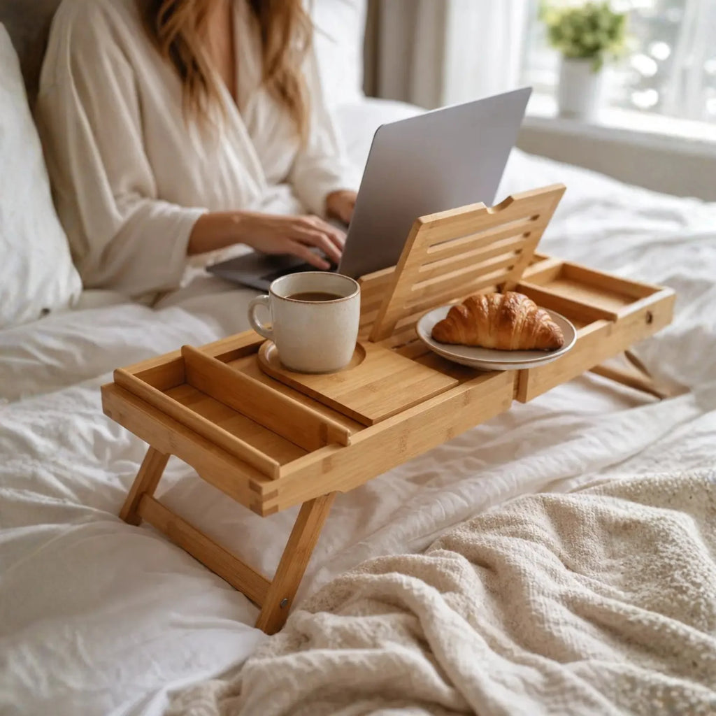 Bathtub & Bed Caddy Tray | Adjustable & Expandable Bamboo