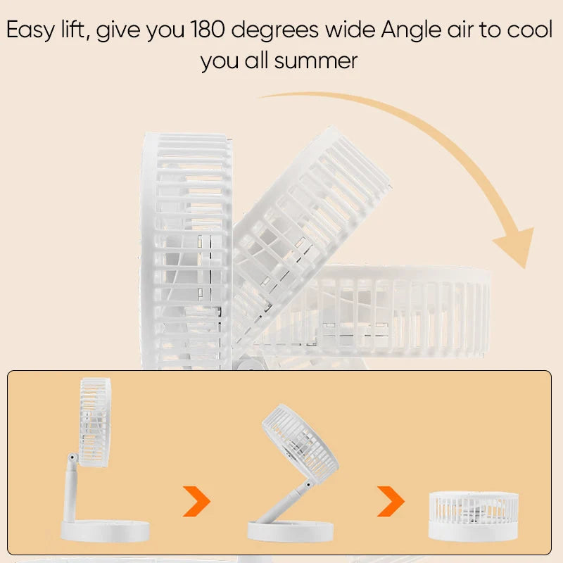 Table Fan | Foldable Telescopic & USB-C Rechargeable | Smartphone Holder