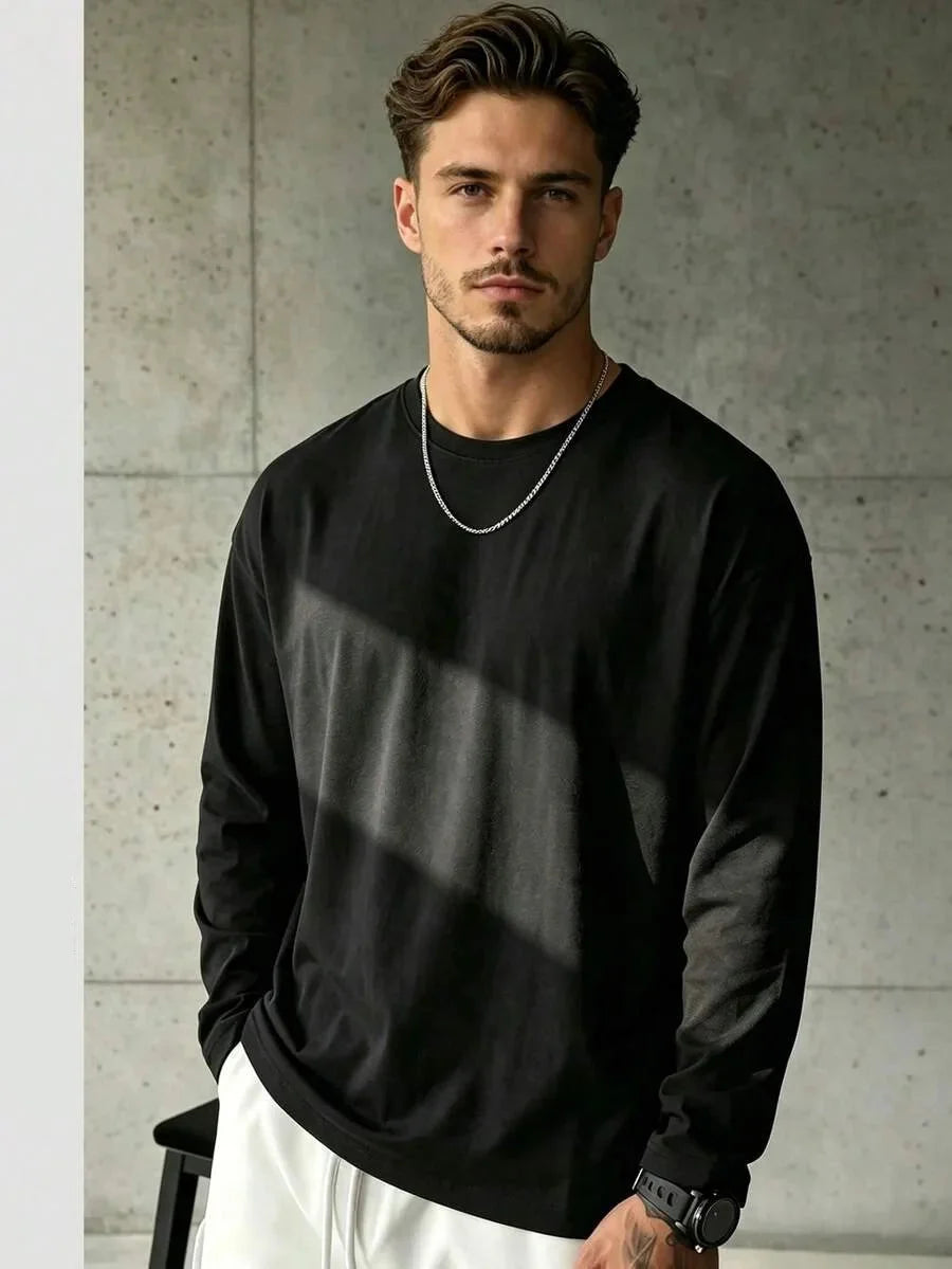 Men’s Long-Sleeve Shirt | Knitted Crew Neck | Regular Fit