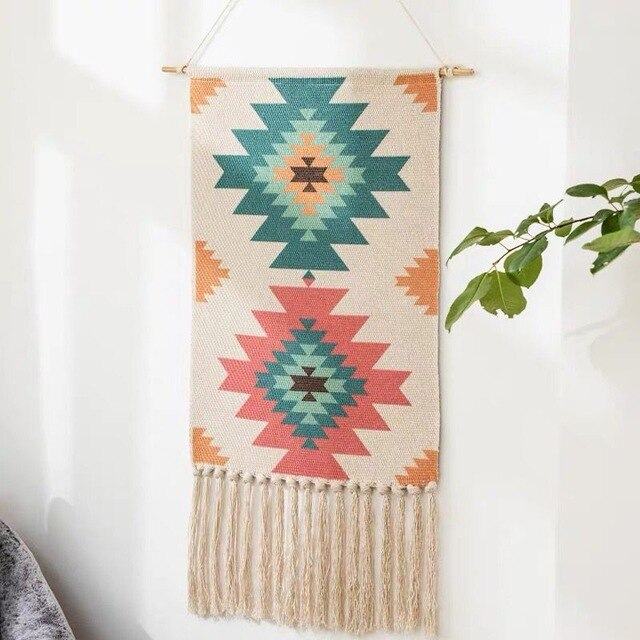 Macrame Wall Hanging | Handcrafted Cotton & Linen Geometric Fringe | 50 x 70 cm + 20 cm Fringe