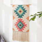 Macrame Wall Hanging | Handcrafted Cotton & Linen Geometric Fringe | 50 x 70 cm + 20 cm Fringe
