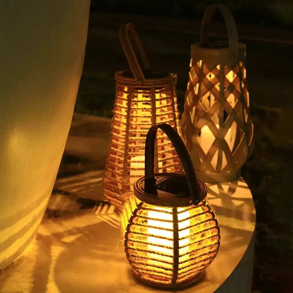Outdoor Solar Lantern | Handwoven Rattan & Bamboo Waterproof IP44