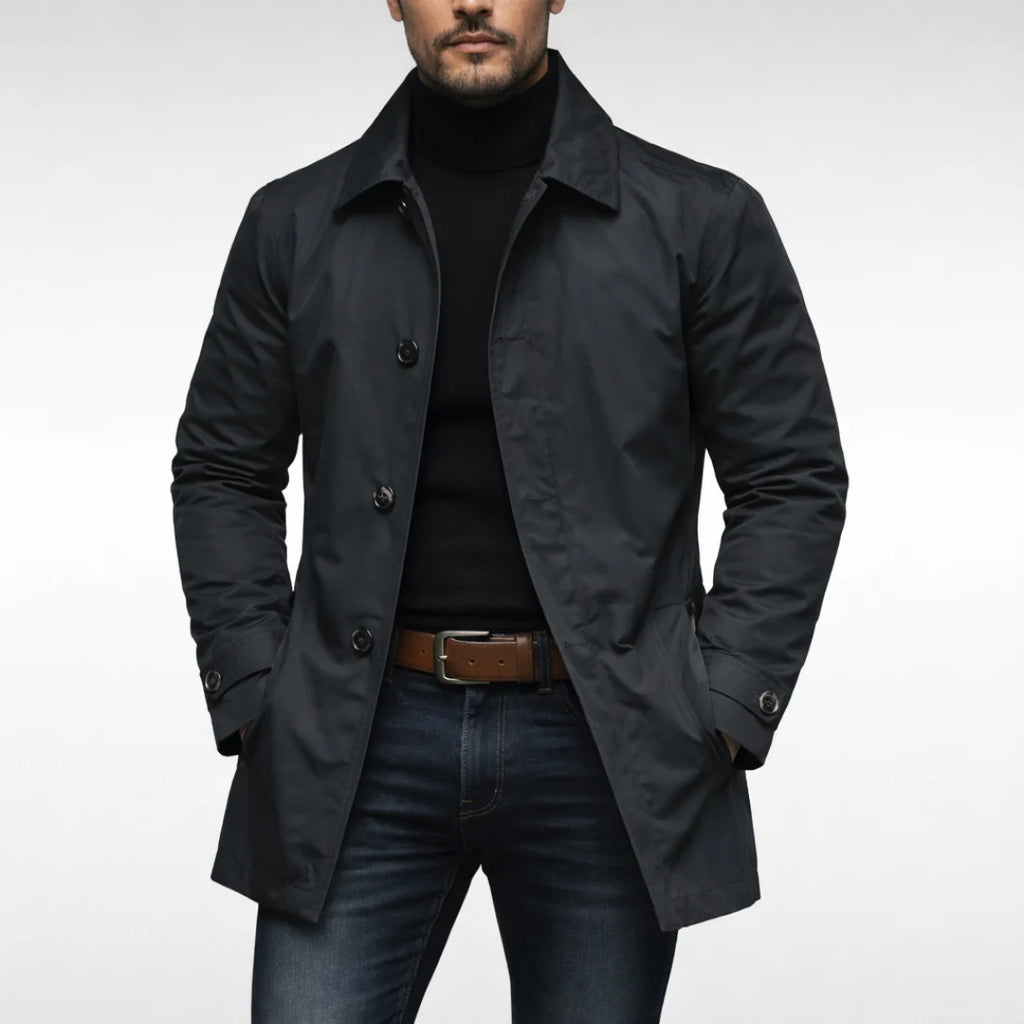 Men's Trench Coat | Pointed Collar & Button Front Closure