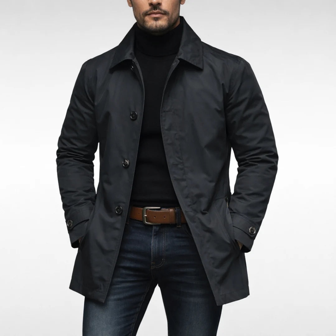 Men's Trench Coat | Pointed Collar & Button Front Closure