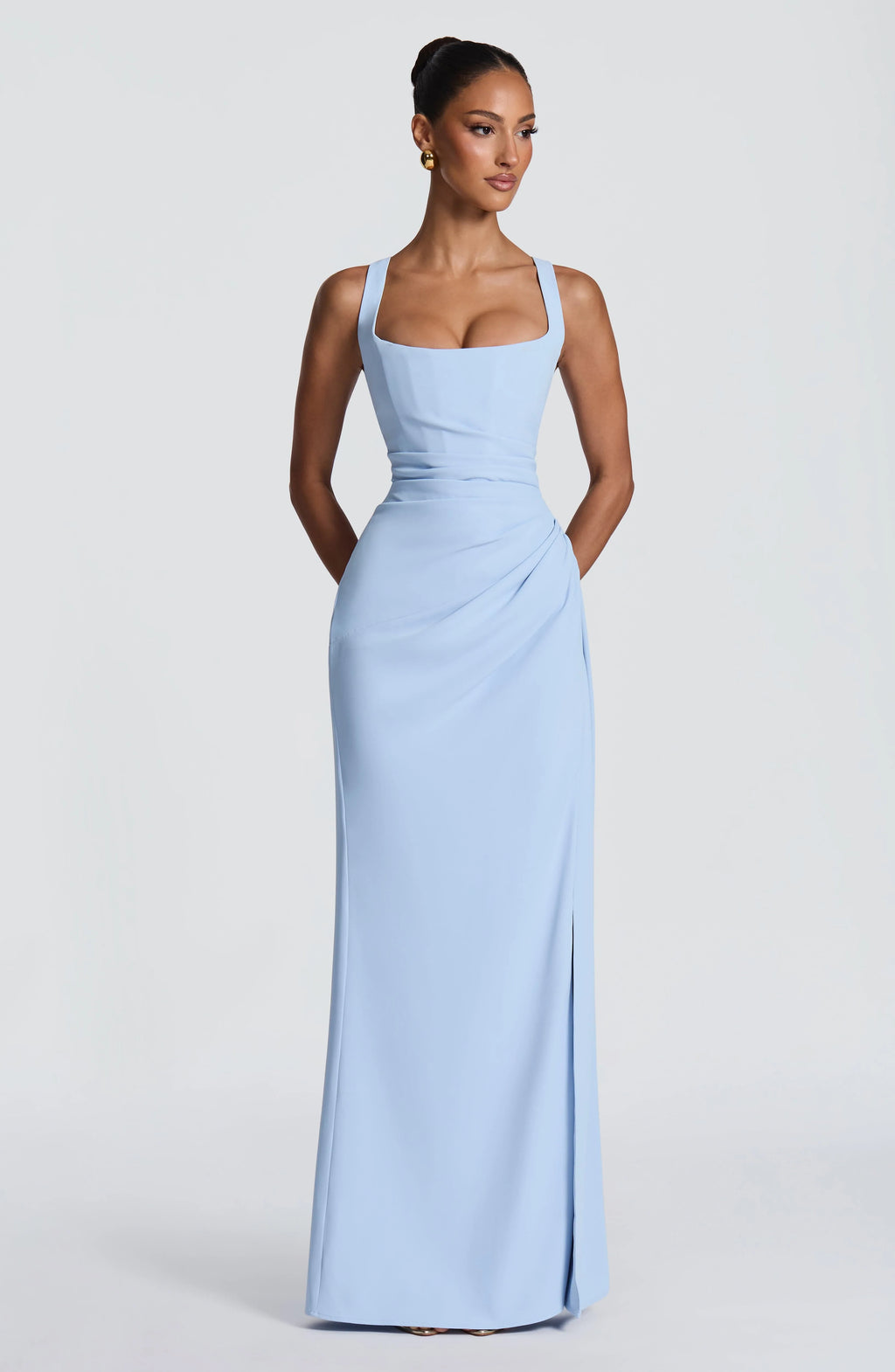 Maxi Dress | Draped Twill Corset Bodice | Adjustable Lace-Up Back