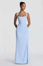 Maxi Dress | Draped Twill Corset Bodice | Adjustable Lace-Up Back