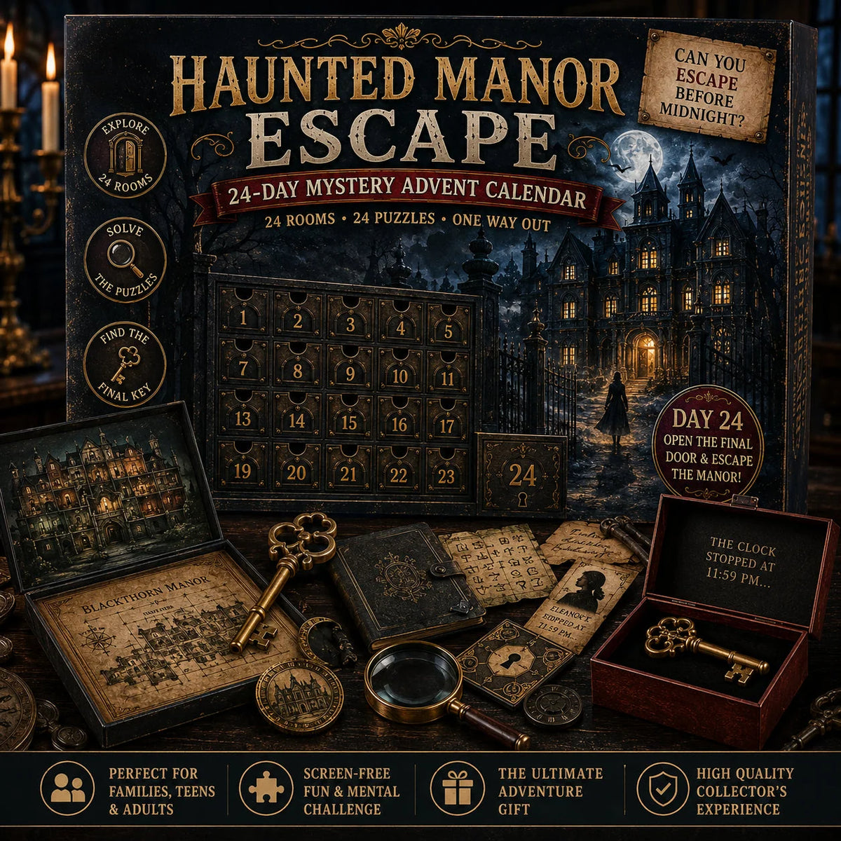 Puzzle Advent Calendar | Ongoing Mystery Story & Screen-Free Puzzles | 24 Days