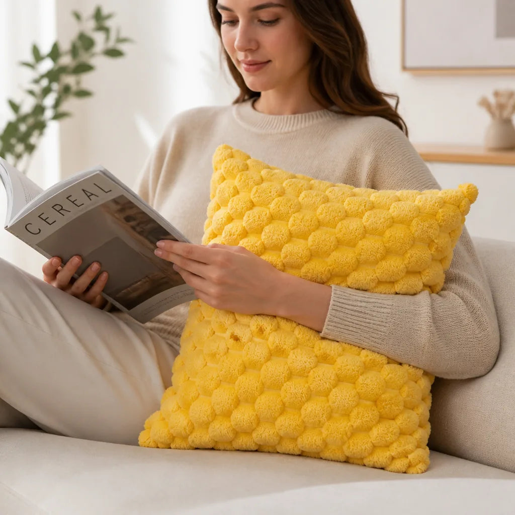 Cushion Cover with 3D Grid Texture