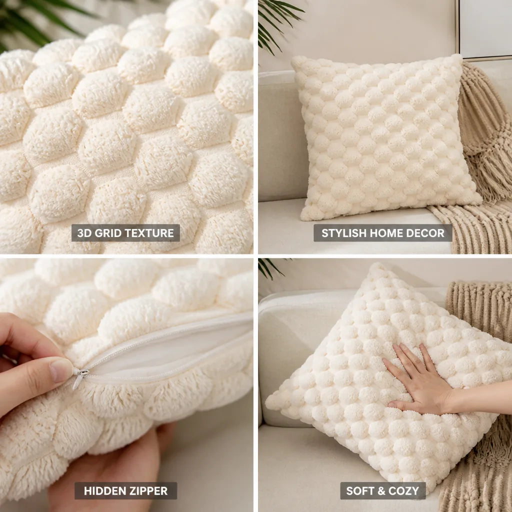 Cushion Cover with 3D Grid Texture