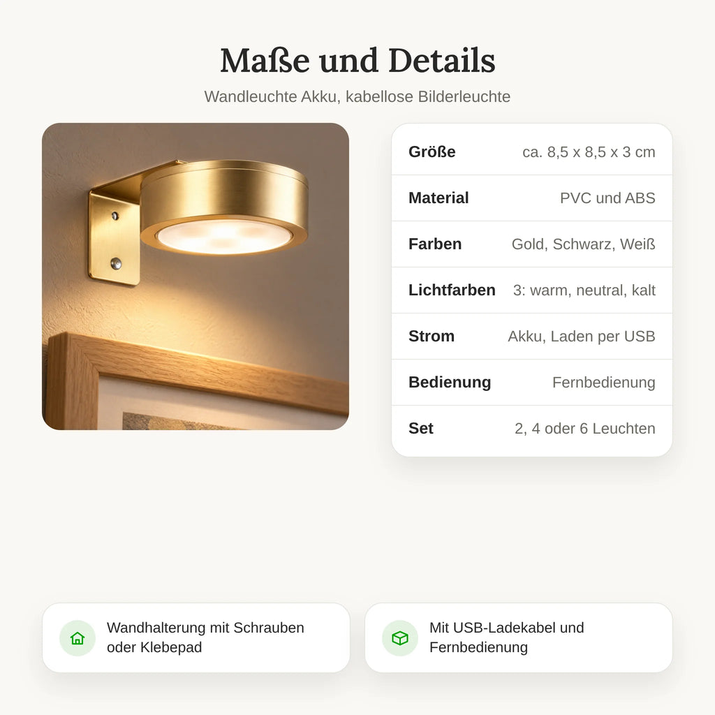 Picture Lights | Cordless Rechargeable LED | Remote Control & 3 Light Colors