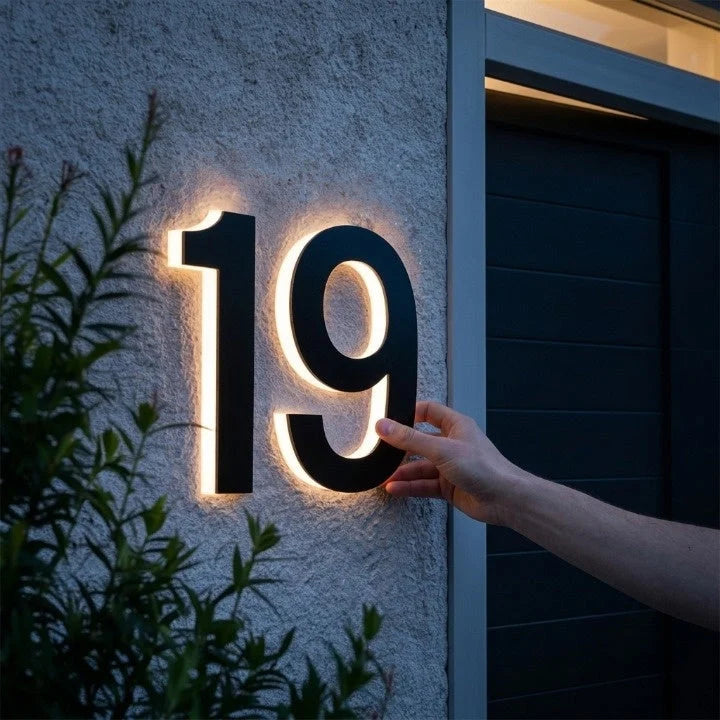 House Number Sign | Warm White LED Backlighting & IP68 Waterproof