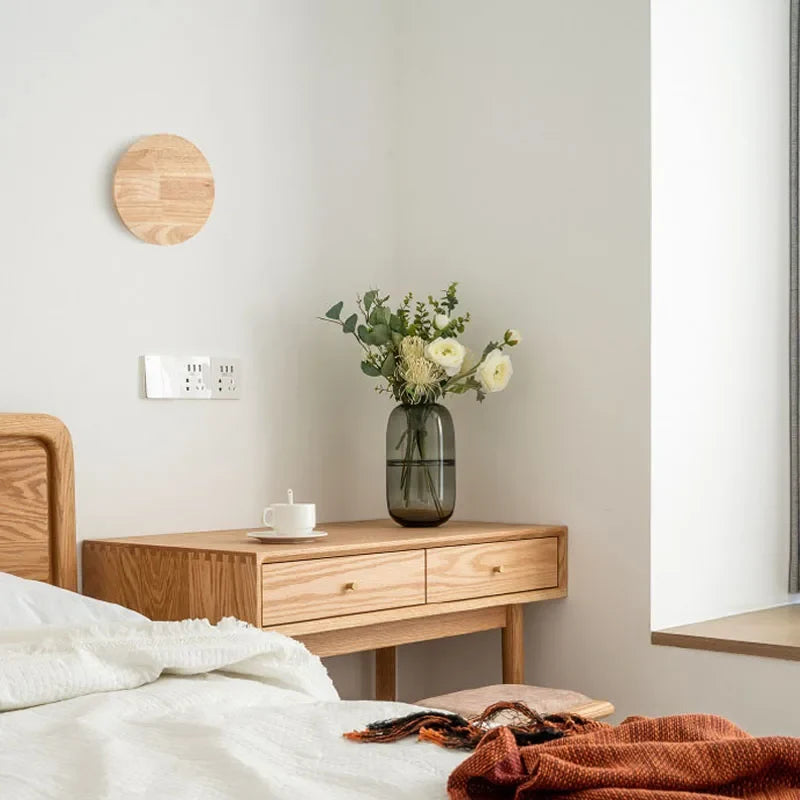 Wall Lamp | Solid Wood & Linen Shade Energy-Efficient LED | 21 x 25 cm