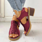 Chunky Heeled Sandals | Peep Toe & Side Zipper