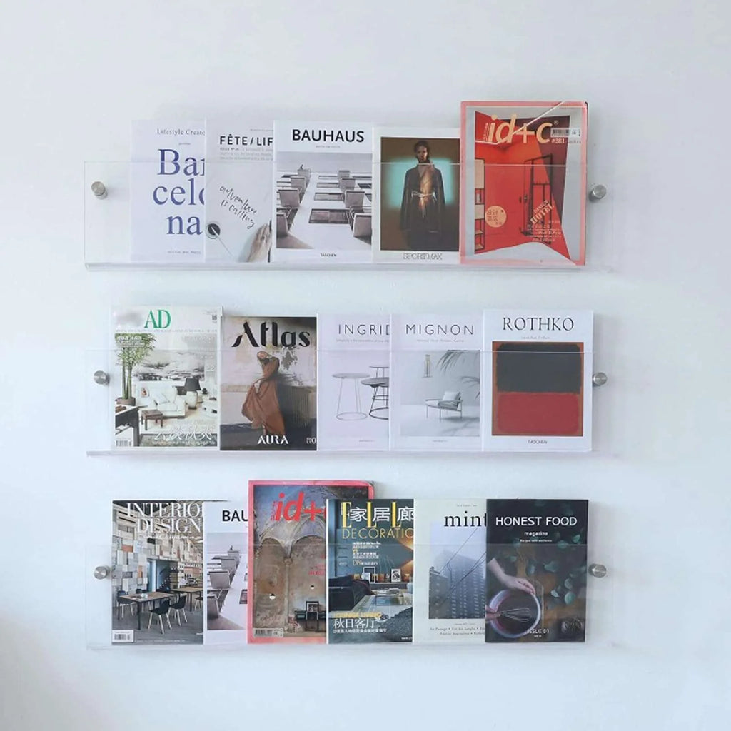 Wall-Mounted Magazine Shelf | Clear Acrylic & Easy Install | S/M/L Sizes