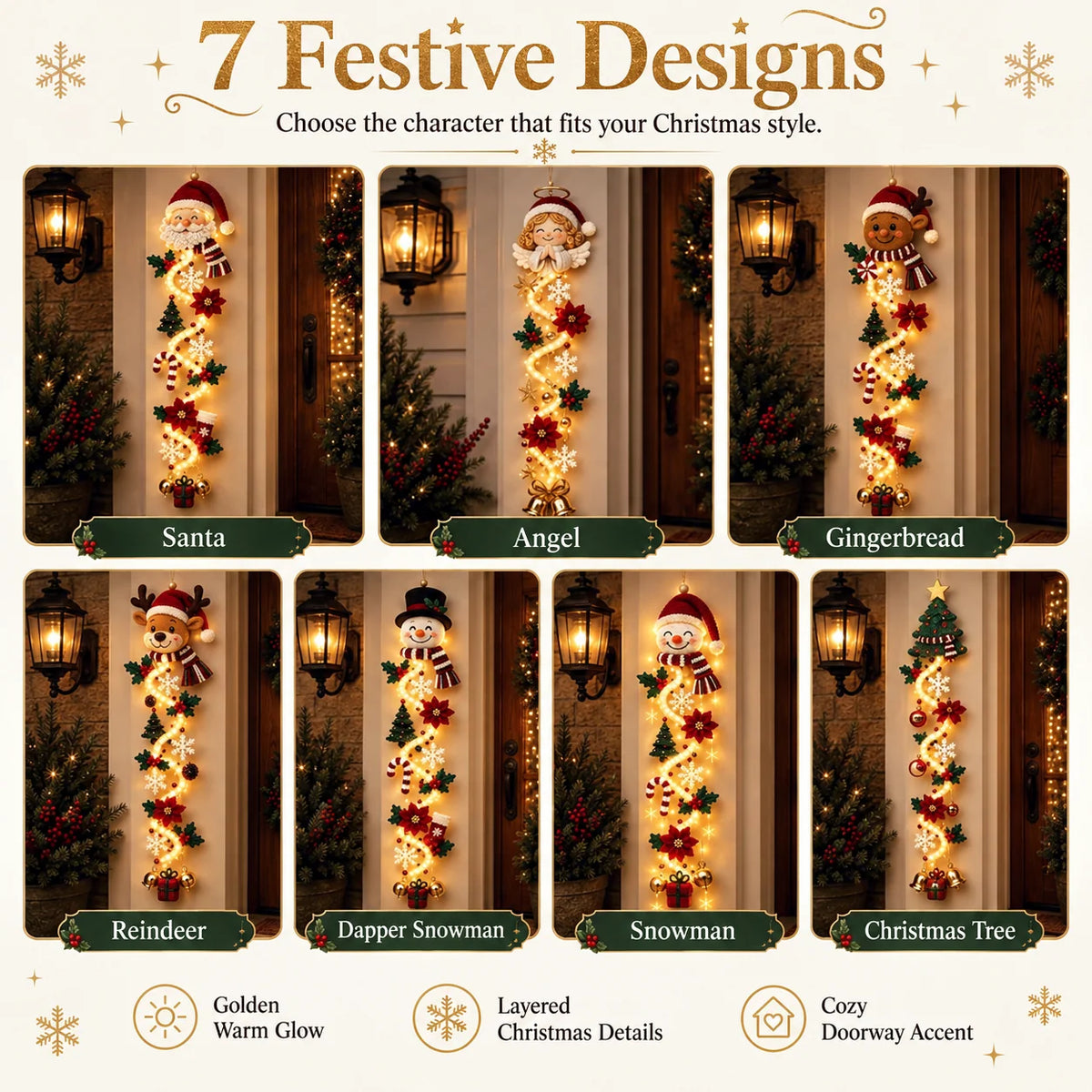 Christmas Door Hanger | Warm White Lights & Cordless | 70 cm