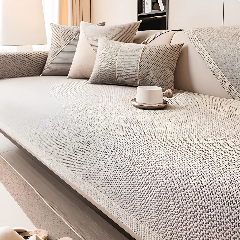 Sofa Cover | Cotton-Linen & Machine-Washable | Silicone Grip Backing