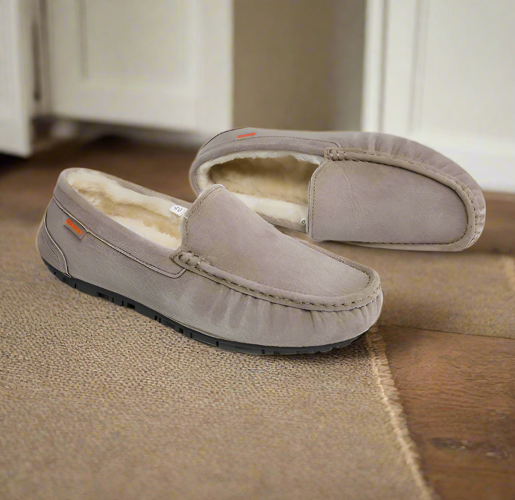 Moccasin Slippers | Sherpa-Lined & Non-Slip Rubber Sole | Vegan Suede
