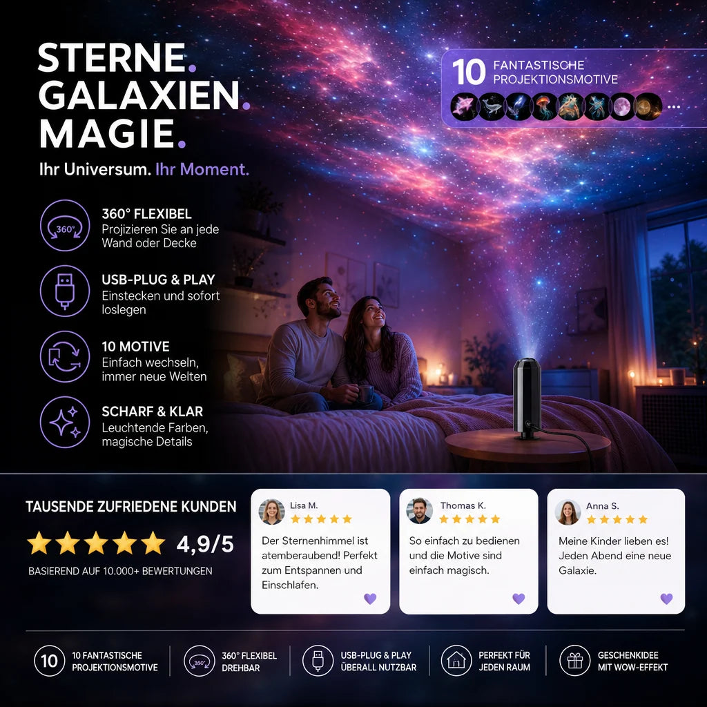 Star Projector | 10 Interchangeable Slides & Flexible USB Arm