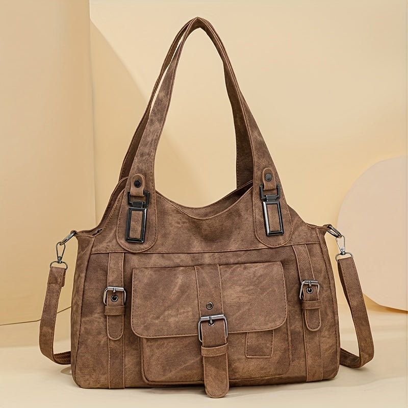 Tote Bag | Vintage Synthetic Leather | Multiple Pockets & Zip Closure