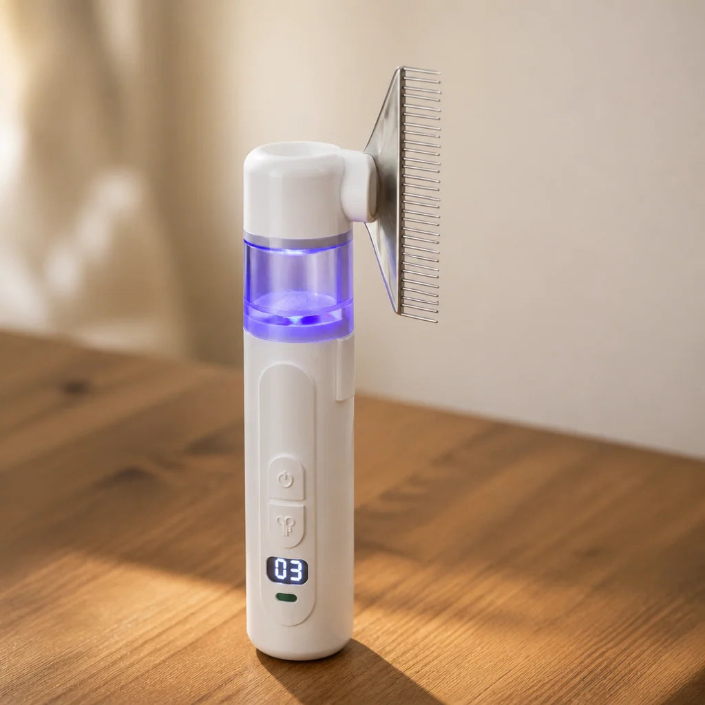 Electric Pet Grooming Comb | Vacuum Fur Collection & Detangling | 60-Minute Battery Life