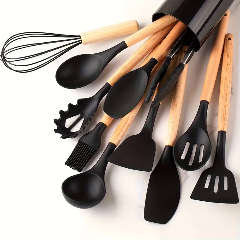 Kitchen Utensil Set | Heat-Resistant Silicone & Wooden Handles | 12-Piece