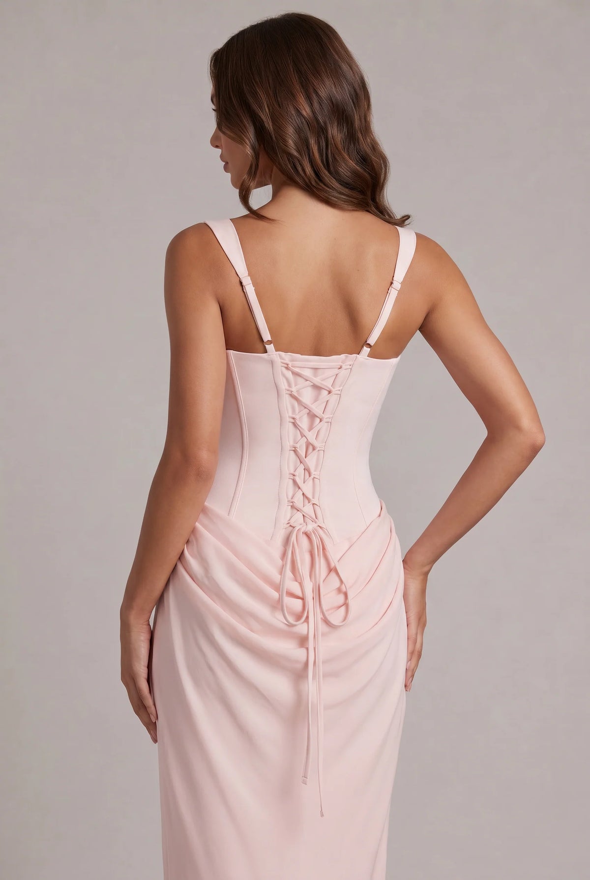 Maxi Dress | Boned Corset Bodice & Draped Lyocell Skirt | Adjustable Straps