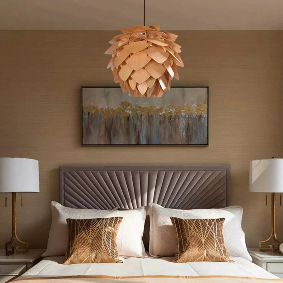 Pendant Lamp | Handcrafted Pine Wood Veneer & Dimmable LED Compatible | Diameter 38/45/68 cm