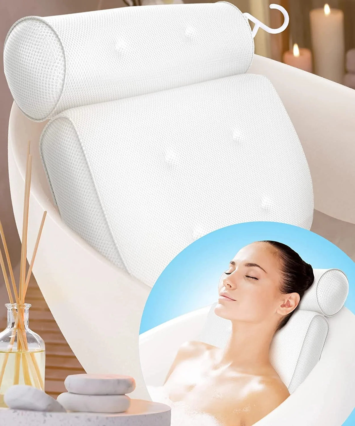 Bath Pillow | Ergonomic Neck Support & Quick-Drying 3D Mesh