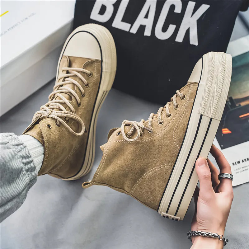 High-Top Sneakers | Durable Canvas Lace-Up | Thick Sole