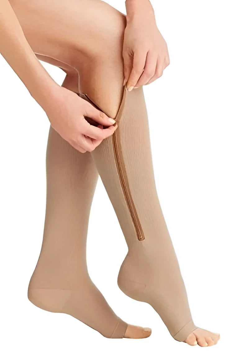 Compression Socks | Graduated 20-30 mmHg | Zippered Open Toe