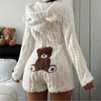 Fleece Romper | Plush Hood With Bear Ears | Front Zipper